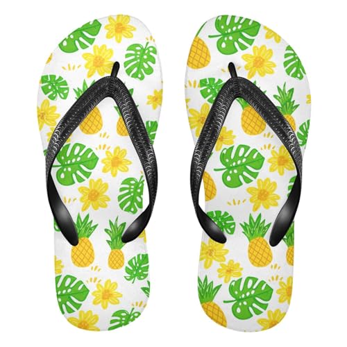 Pineapple Flowers White Flip Flops for Beach Thong Sandals Anti-slip Lightweight Shower Shoes for Summer Outdoor Travel