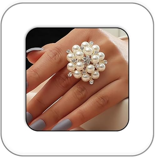 Vintage Pearl Ring Stacking Pearl Cluster Rings Adjustable - Anniversary Gifts For Wife