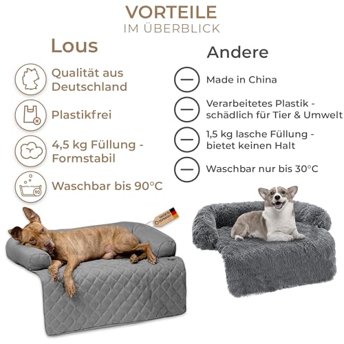 Lous Sofaschutz Hund – Hundedecke Sofa Hundebett Couch – Handgefertigte Hundematte mit Rand – Waschbar bis 90 Grad und besonders kuschlig – Größe: XL ca. 117x97x15cm (Anthrazit)