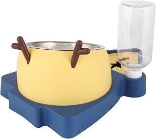 Pet Food Feeder with Stainless Steel Bowl Set (Yellow and Blue) | 2 in 1 design, detachable bowl for easy clean, safe materials, suitable for small pets