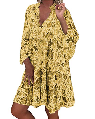 ORANDESIGNE Frauen Große Größen Blumenmuster Kleider Boho Stil Übergröße Sommerkleider Blumendruck Knielang Kleid Kurzarm Kleid Tunika Swing...