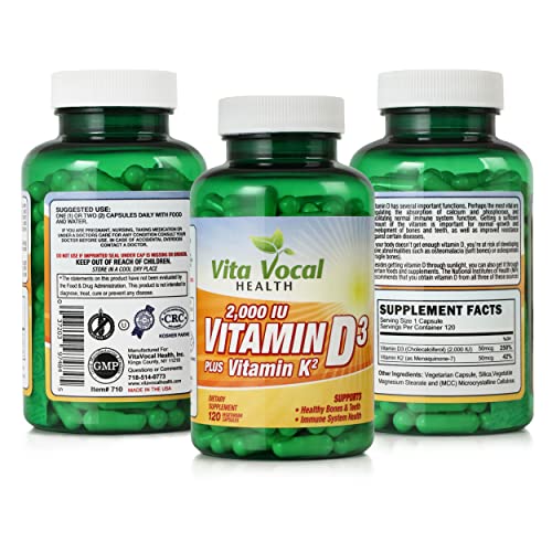 Vitamin D3 2000 IU Plus K2 35mcg Supplement âœ­ 100 Vegetarian Capsules