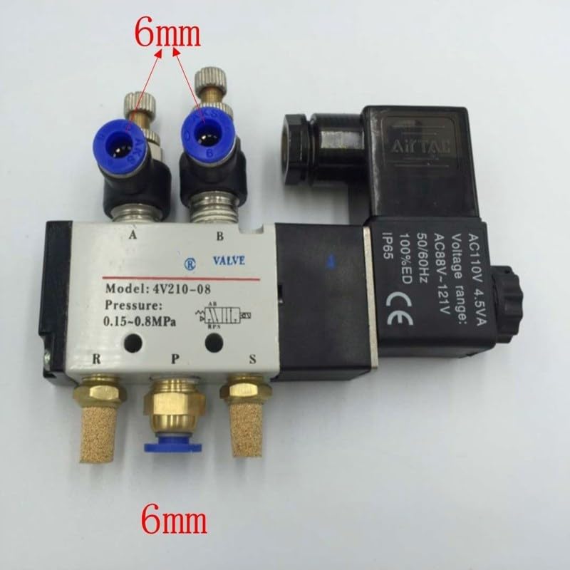 Pneumatyczny zawór elektromagnetyczny, zawór magnetyczny gazu i powietrza 5-drożny, 2 pozycje, 12 V, 24 V, 110 V, 220 V, wąż 8 mm, szybkie połączenie (6 mm, AC24V)