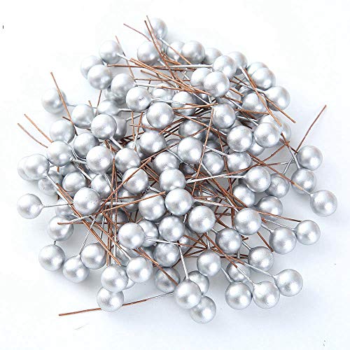 Kubert 400 Artificial Holly Berries, 400 Stems Mini Christmas Fruit Berry for Christmas Tree Decoration and Wreath & Garland Making ?Silver?