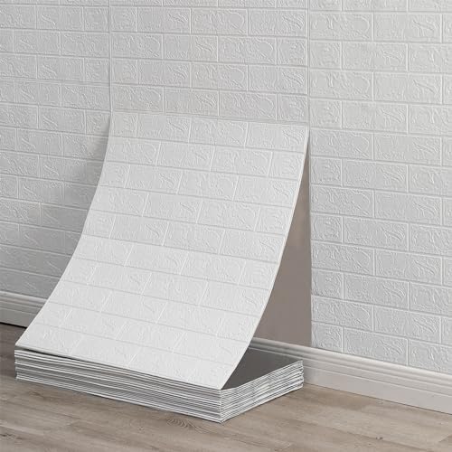 GHIBFBT Feuchtraumtapeten Bad, 70cmx1000cm Selbstklebend Isolation Tapeten, Stein Imitation, Selbstklebende Tapete, 3D Selbstklebend Wandpaneele für Schlafzimmer Badezimmer Küche (Weiß)