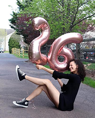 Image of 40 Inch Rose Gold 26 Number Balloons Giant Jumbo Huge 26 or 62 Foil Mylar Helium Number Digital Balloons Rose Gold Birthday Mylar Digital Balloons 26th or 62th Birthday Anniversary Events Party