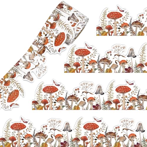 FYSUIMU 65Ft Fall Bulletin Board Border Woodland Mushroom Die Cut Trim Border Roll for Autumn Harvest Thanksgiving Classroom Office Party Chalkboard Wall Decoration