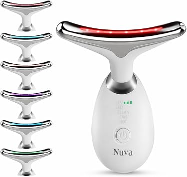 Nuva 7-in-1 Face Massager   EMS Facial & Neck Lifting Device with LED Light Therapy and 45 C Heated Gua Sha for Skin Tightening & Anti-Aging