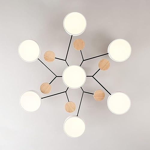 Miniatura 3 de Lámpara LED de techo, 34 pulgadas, 7 luces de techo modernas, de montaje empotrado, de madera, 56 W, regulable, para sala de estar, dormitorio,