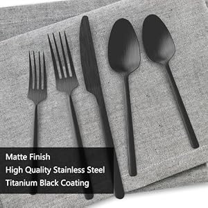Oval Matte Black 20-Piece Silverware Set, Forged Stainless Steel Flatware Set with American Design, Modern Cutlery Set, Service for 4, Dishwasher Safe Oval Matte Black 20 Piece Silverware Set Forged Stainless Steel Flatware Set with American Design Modern Cutlery Set Service for 4 Dishwasher Safe