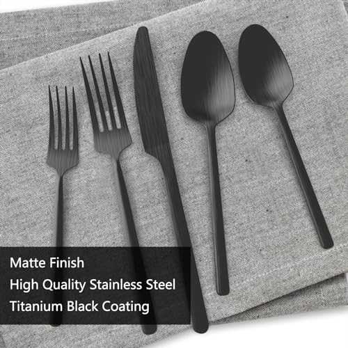 Oval-Matte-Black-20-Piece-Silverware-Set-Forged-Stainless-Steel-Flatware-Set-with-American-Design-Modern-Cutlery-Set-Service-for-4-Dishwasher-Safe Oval Matte Black 20 Piece Silverware Set Forged Stainless Steel Flatware Set with American Design Modern Cutlery Set Service for 4 Dishwasher Safe