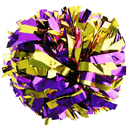 Gbateri 1 Pair Metallic Cheerleading Pom Poms with Baton Handle, Purple and Gold Pom Poms Cheerleader Cheering Pom Poms for Kids Girl Adults School Sports Games Team Spirit Cheer Dance Party(6 Inches)