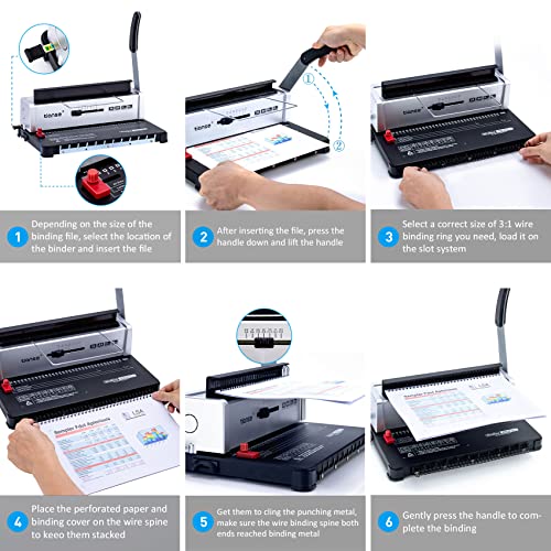 TIANSE Binding Machine, Wire Binder Machine 34 - Square Size Holes, Punching 120 Sheets, Bind 12 Sheets Book Maker with Sturdy Metal Construction Comes with 100pcs of 3/8\" Wire Binding Ring - Thumbnail 5