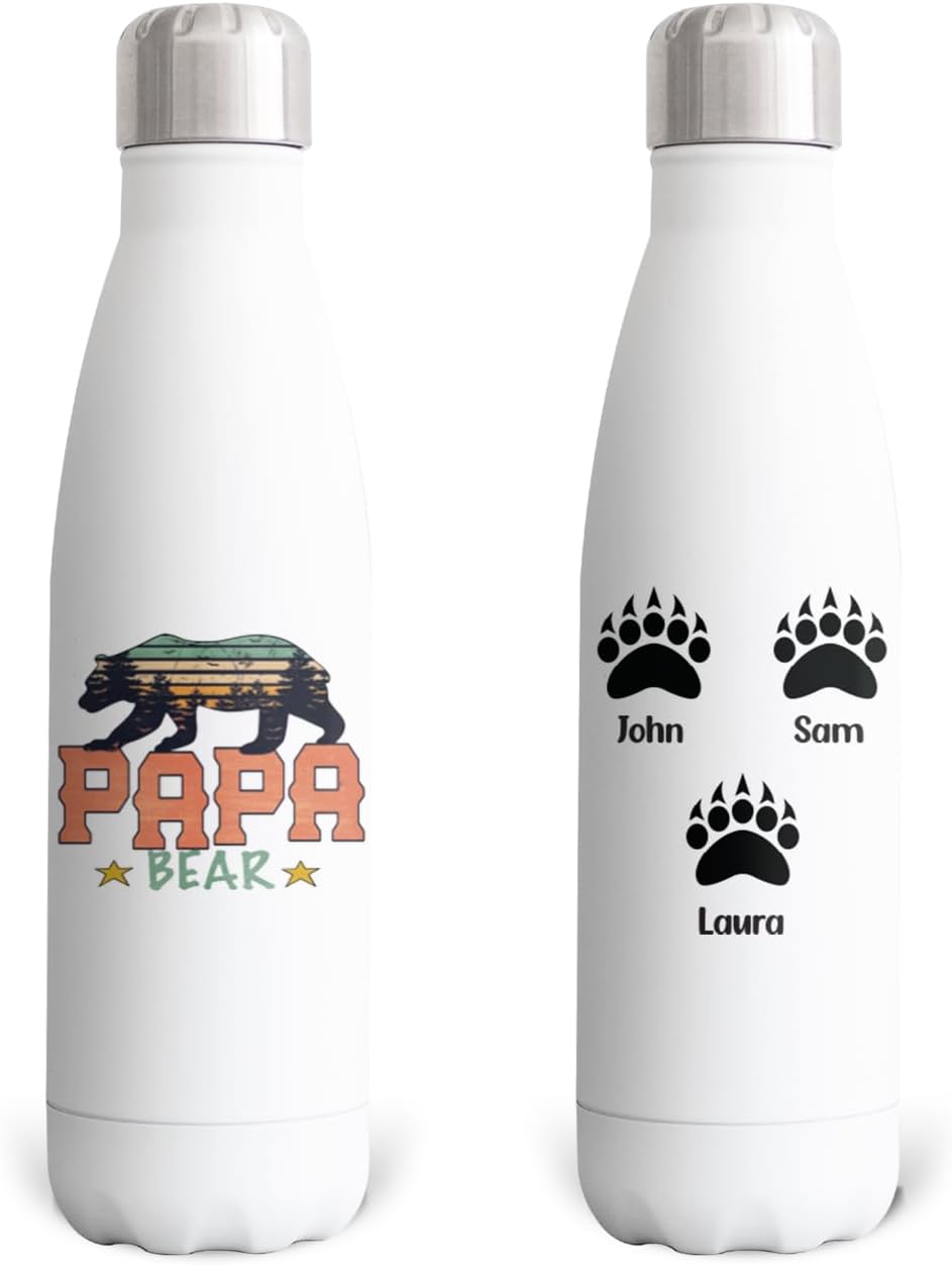 Stainless Steel Papa Bear 17oz Water Bottle for Dad with Children’s Name, Sublimated Anniversary Jug Gift for Husband, Father to Be Gift Insulated Water Bottle, Gifts from Daughter, Children Bears
