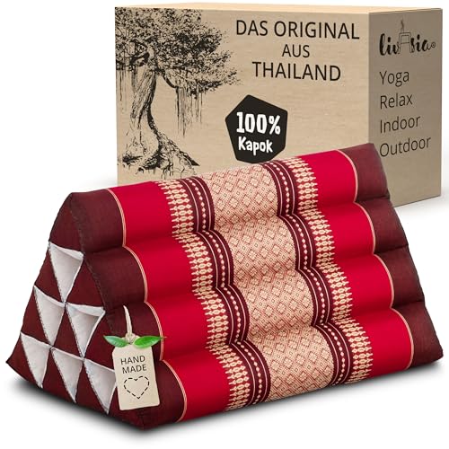 livasia Rückenstützkissen mit Muster - 30x50x30cm - Dreieckskissen für den Garten, Keilkissen mit Kapok, vegan und handgefertigt, Meditationskissen...