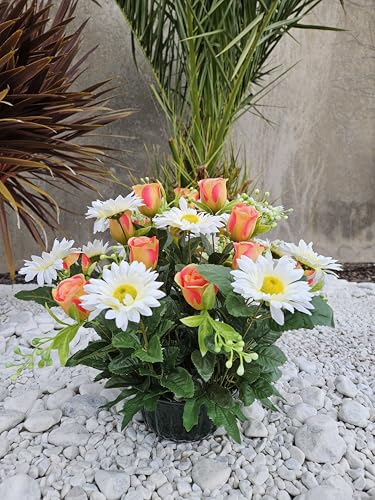 Roselynexpress Composition De Fleurs Artificielles Lesté Ciment pour Une Parfaite Tenue à L' Extérieur. Réalisé par Nos Soins, Les Fleurs sont Aussi de...