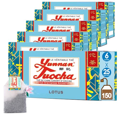 Yunnan Tuocha Zuji Té de Lotus Tuocha Bio – 150 bolsas (6 x 25 bolsas) – 300 g – Original Yunnan