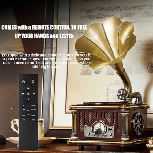 Fonografo in stile vintage con suono stereo 2.1 HIFI, telecomando wireless, USB, riproduzione disco, Bluetooth e radio FM per gli amanti della musica nostalgica