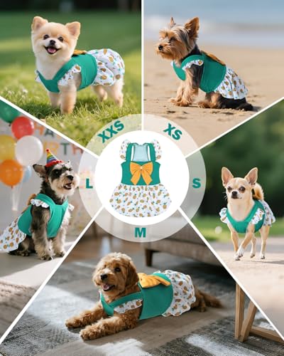 Image of CuteBone Dog Dress for Small Dogs Girl, Pineapple Summer Dresses with Bow & Ruffle Sleeve, UPF50+ Sun Protection, Cute Pet Clothes for Puppy for Birthday Wedding Party Beach ZSFX04XS