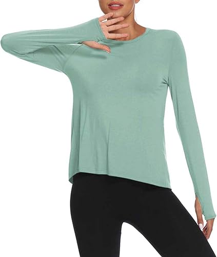 Miniatura 5 de Mippo Camisas de entrenamiento de manga larga para mujer, camisetas de yoga con espalda abierta, para correr, ropa atlética