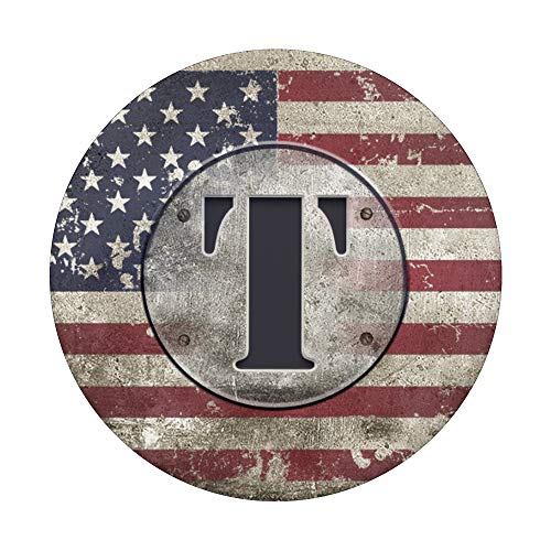Vintage American Flag Monogram Gift for Men Letter T PopSockets PopGrip - Support et Grip pour Smartphone/Tablette avec un Top Interchangeable – vue 3