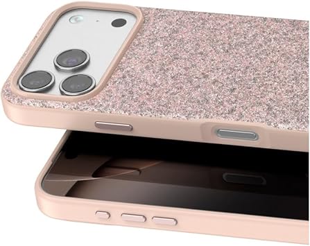 Coverzone iPhone 17 Pro Max ile Uyumlu Parlak Simli Telefon Bright Kılıfı Boncuk İşlemeli Şık Tasarım Darbe Emici Kenarlar Tam Koruma Sağlayan Kaymaz Kapak Pembe