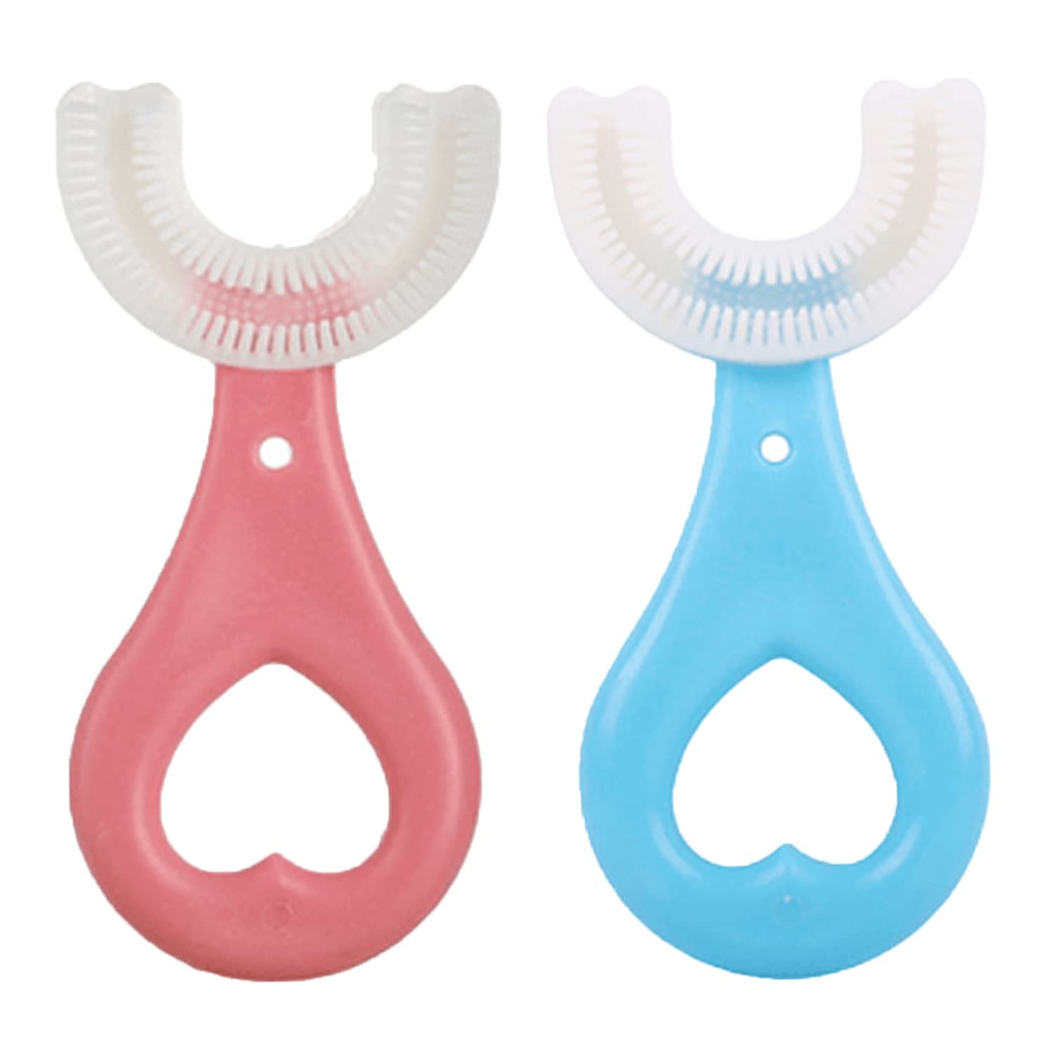U Shaped Toothbrush for Kids Manual Whitening Toothbrush Silicone Brush Head for Kids Children Infant Toothbrush For 2-6 Years Mouth-Cleaning (Multicolor, Pack of 2) (Heart Design)-image-13