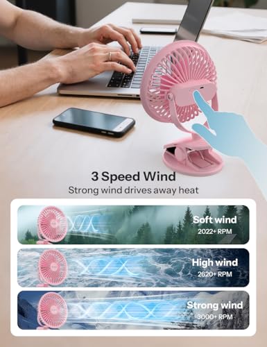Image of UN1QUE Portable Fan,1800mAh Rechargeable Mini Table Fan,Small Desk Fan 3 Speed,Brushless Motor 3000RPM High Speed Usb Fan,Quiet Clip Fan for Office Kitchen Stroller Camping