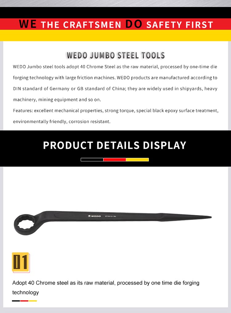 WEDO Jumbo klucz końcowy do skrzyni konstrukcyjnej, jednorazowy kuty matrycowy, silny moment obrotowy, wysoka wytrzymałość, odporność na zużycie, czarny spray na powierzchni, stal chromowana 40, 80 x 690 mm