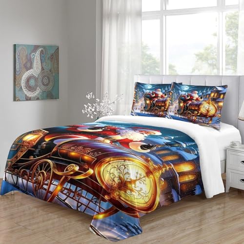 Parure de lit Noël drap microfibre 220x240cm housse couette fermeture éclair