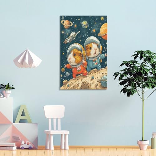 Cochons d'Inde explorent l'espace cadeau insolite toile d&eacute;corative pour passionn&eacute;