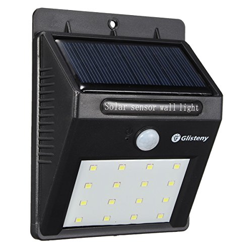 GLISTENY Lampe solaire sans fil extérieure Ampoules étanches IP65 Capteur de mouvement Distance détection pour mur jardin cour escalier mur fonction Dusk Dawn Sensing Auto On/Off 16 LED