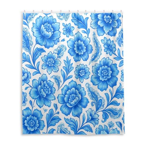 DUOBU Blue Floral Shower Curtain Washable Waterproof Fabric Bath Curtain 60x72Inch Shower Curtains with Hooks for Bathroom Decor