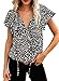 Dokotoo Damen Bluse Sommer Blumen Kurzarm Tunika Boho Chiffon V-Ausschnitt Oberteile T-Shirt Tops, schwarz, XL