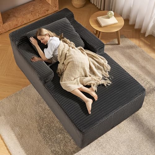 VanAcc 65" Chaise Lounge Sofa, Luxury Corduroy Sleeper Chaise with