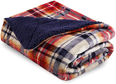 Renerhome Sherpa Soft Throw & Blanket for Couch, 440GSM, 50x60, Thick Warm Fuzzy Cozy Throws Blankets for Bed, Sofa and Travel, Reversible Plush Fleece Blankets(50"X60", Plaid 1)