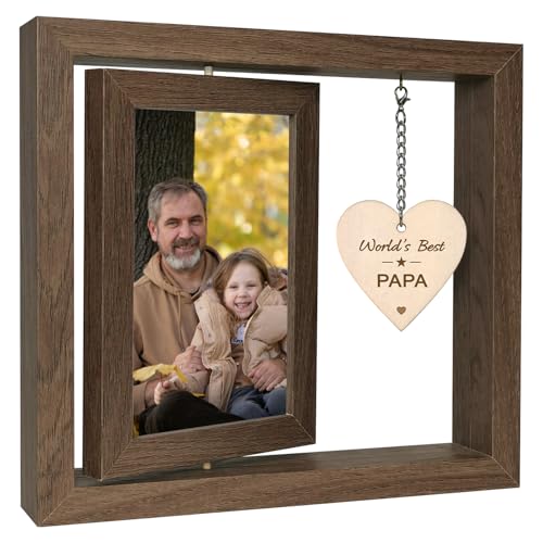 EYITUPC Papa Picture Frame Rotating Wooden Gift for Birthday Christmas