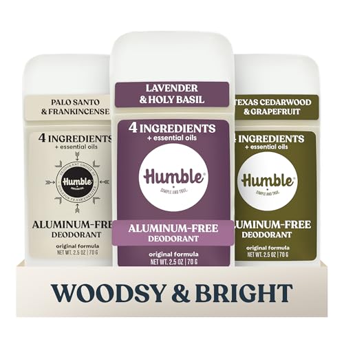 Humble Aluminum-Free Deodorant for Women & Men, Variety Pack - Clean & Fresh Natural Deodorant Stick with Essential Oils for Long-Lasting Odor Control - 3 Pack