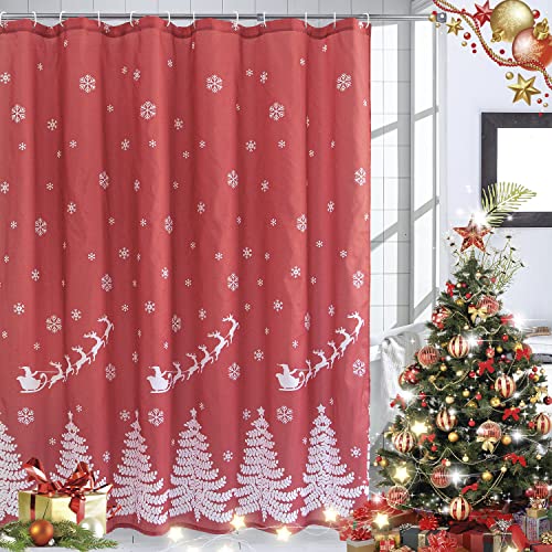 Rote Weihnachts-Duschvorhänge-Sets für Badezimmer, Winter, Kunst, Urlaubsthema, Stoff, wasserdicht, schnelltrocknend, mit Haken, 177,8 x 182,9 cm, Winter-Schneeflocken Cover
