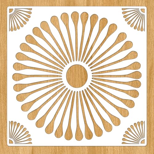 2-Pack 12" x 12" Large Boho Sunburst Floral Tile Stencils, Reusable