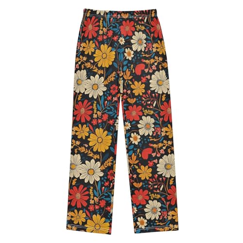 Boys' Pants Colorful Bohemian Wildflower Long Bottoms Jogger Pants Elastic Waist Trousers with Pockets S-XL