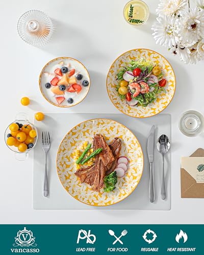 Image of vancasso SELENE Plates and Bowls Set for 6, 18 Pieces Dinnerware Sets, Mircowave and Dishwasher Safe Dishes Set, Porcelain Pastel Dinnerware