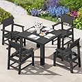SERWALL HDPE Outdoor Dining Set, Square Table and Chairs Set All Weather Patio Dining Set, 5-Piece Patio Dining Furniture for Deck, Garden, Backyard, Black