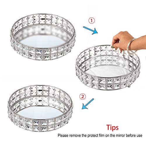 Feyarl Anti-Scratch Glass Mirror Surface Crystal Vanity Makeup Tray Ornate Jewelry Trinket Tray Organizer Sparkly Bling Cosmetic Perfume Bottle Tray Decorative Home Decor Dresser Skin Care Storage