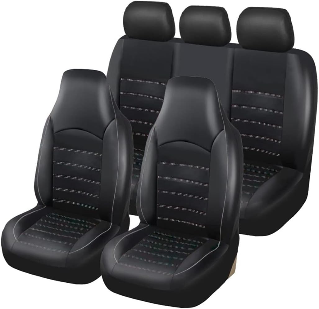 TOYOUN Classic Universal PU Leather Car Seat Covers Full Set Fit Most Cars Trucks SUVS or Vans Gray High Back Front Bucket and Rear Auto Seat Covers Set Car Seat Protector
