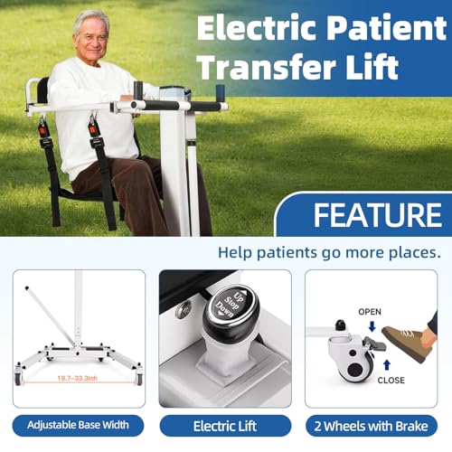 Power Patient Lift Transfer Chair for Home & Car, Portable Folding Lift for Seniors, Disabled & Adults with Adjustable Height, Sit to Stand Lift for Elderly, Transfer Wheelchair for Home Use - Thumbnail 5