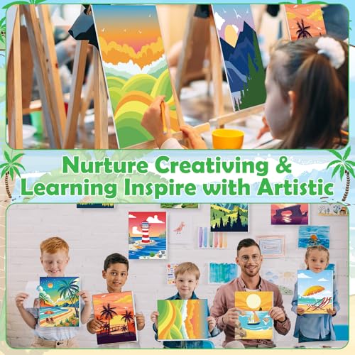 Blosssound 10 Set Pre Printed Canvas Pre Drawn Canvas Painting with Easel Kits 5" x 7" Outline Painting Panels for Beginners, DIY Craft Project, Party Favor, Home Decors(Summer) - Thumbnail 5