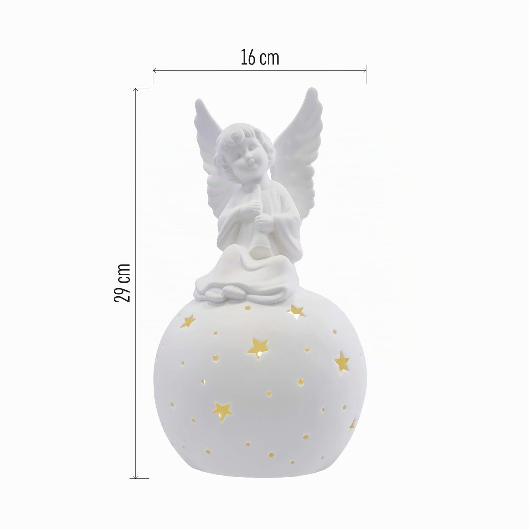 EMOS Décoration LED en céramique Blanche - Ange - Décoration Lumineuse avec Effets d'étoiles Lumineux - pour intérieur - Lumière Blanche Chaude - Fonctionne avec 2 Piles AA Non incluses
