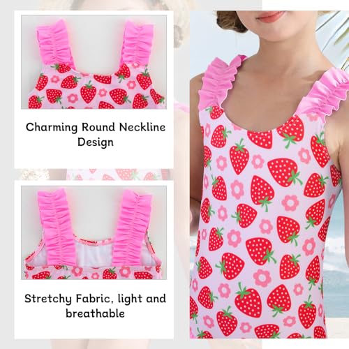 Image of XiaoMoSha Girls One Piece Swimsuit Ruffled Straps Bathing Suits Summer Swim Suit Quick Dry Beach Swimwear for Kids 3-10 Years