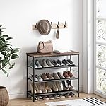 Shoe Rack Organizer 4 Tier Metal Organizer Shelf with Industrial MDF Board and Layer Fabric for Entryway Closet Bedroom Living Room Garage,Black & Rustic Brown - Image 4